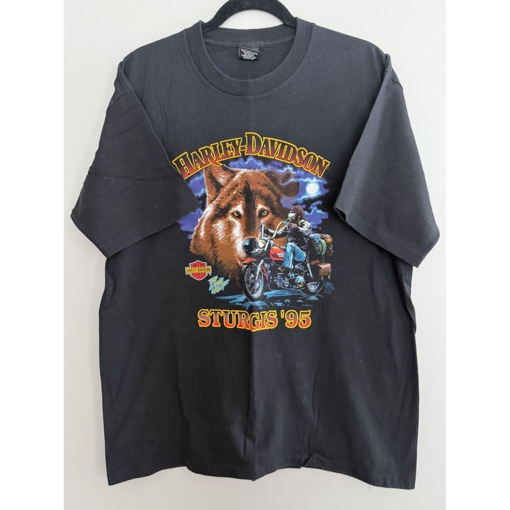 Vintage 90s Harley Davidson Lone Wolf Biker USA Made‎ T-Shirt Men's Size X-Large